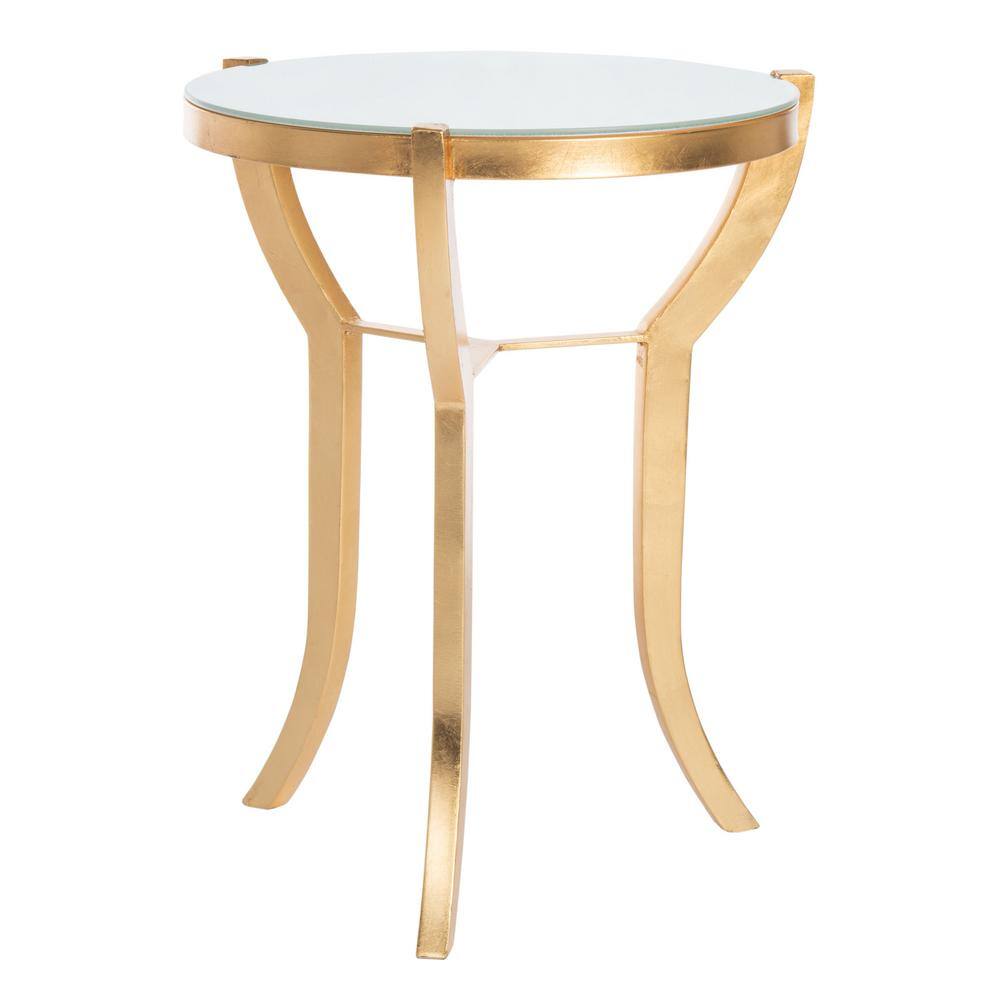 Gold and White Round Metal Glass Accent Table