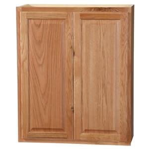 Hampton 30 in. W x 12 in. D x 36 in. H Assembled Wall Kitchen Cabinet in Medium Oak