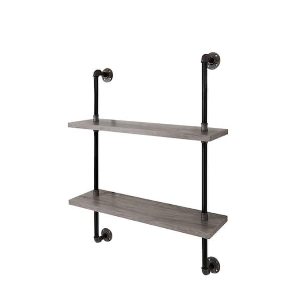 Furniture of America Woodsboro 9.45 in. x 31.5 in. x 39.37 in. Vintage Gray Oak 2-Shelf Decorative Wall Shelf