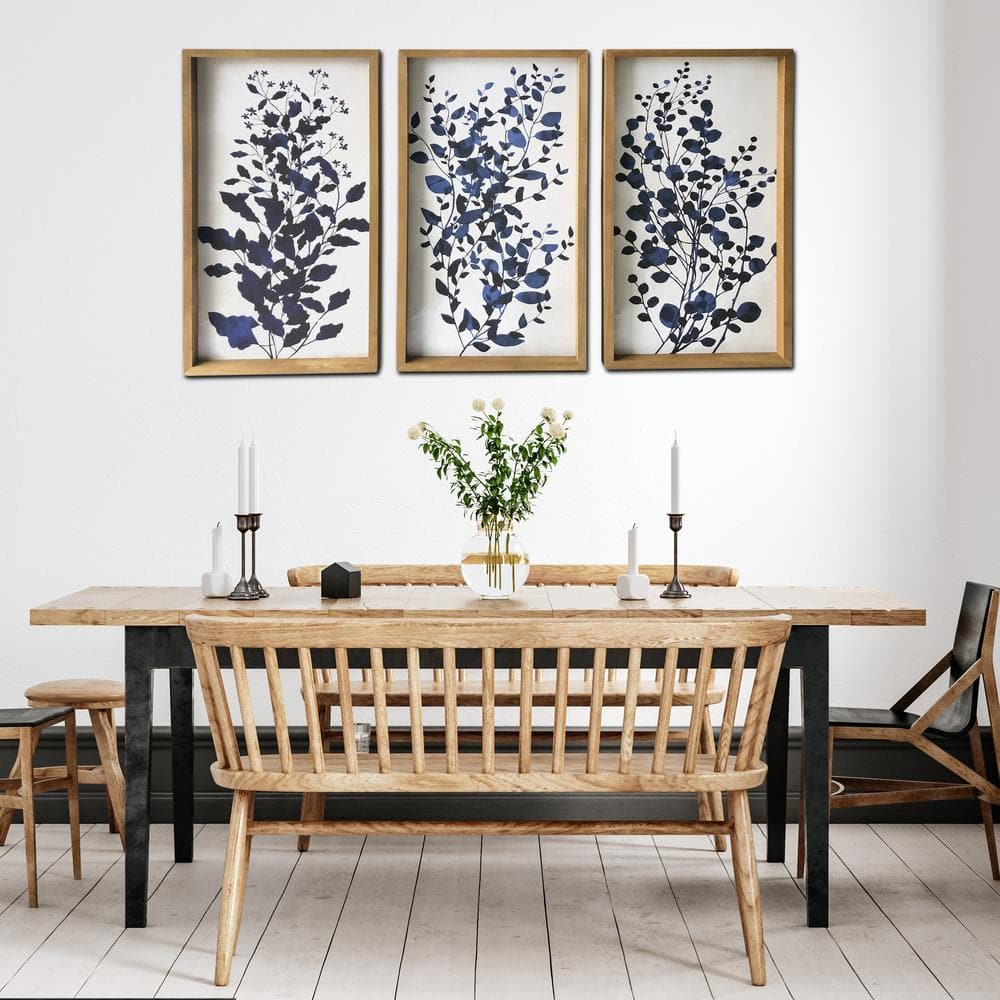 Blue Branches Pine Wood Framed Canvas Wall Art Set