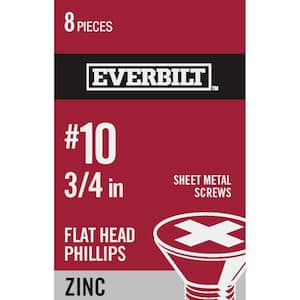 #10 x 3/4 in. Zinc Plated Phillips Flat Head Sheet Metal Screw (8-Pack)