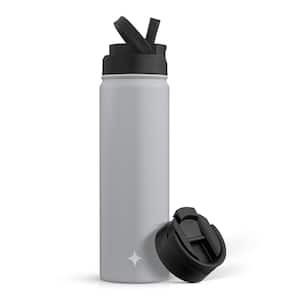 22 oz. Grey Vacuum Insulated Stainless Steel Water Bottle with Flip Lid and Sport Straw Lid