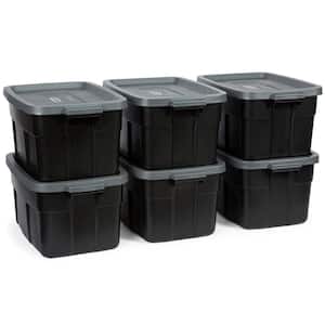 Roughneck Tote 14 Gal. Storage Tote Container in Black (6-Pack)