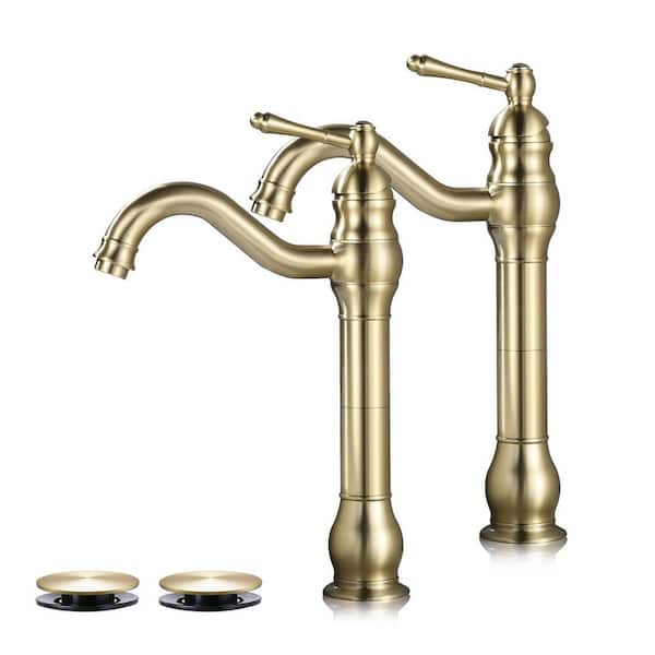 AKLFGN Single Hole Single-Handle Waterfall Vessel Sink Faucet in Brushed Gold (2-Pack)