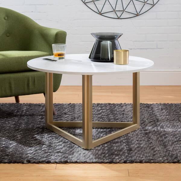 Welwick Designs 32 in. White Faux Marble Medium Round MDF Coffee Table