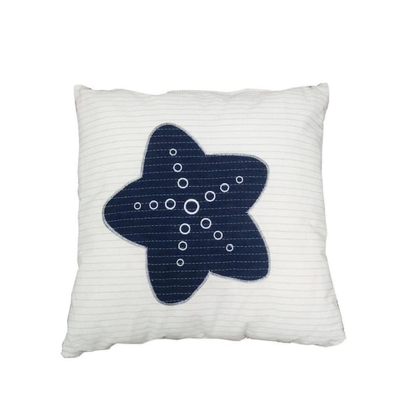HomeRoots Blue, White Beach and Nautical Polyester 17 in. x 17 in. Throw Pillow Set of 2