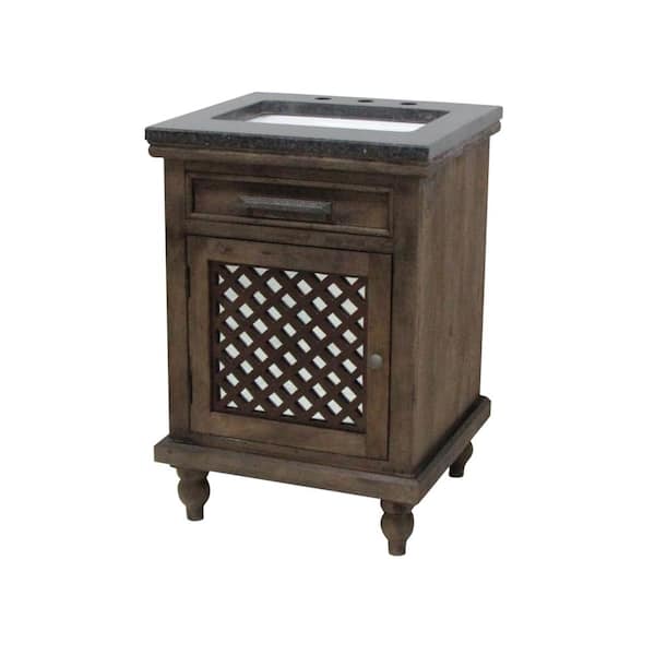 Unbranded 22.5 in. W x 24 in. D Mango Vanity with Mirrored Door in brown with Black Granite Countertop and White Basin