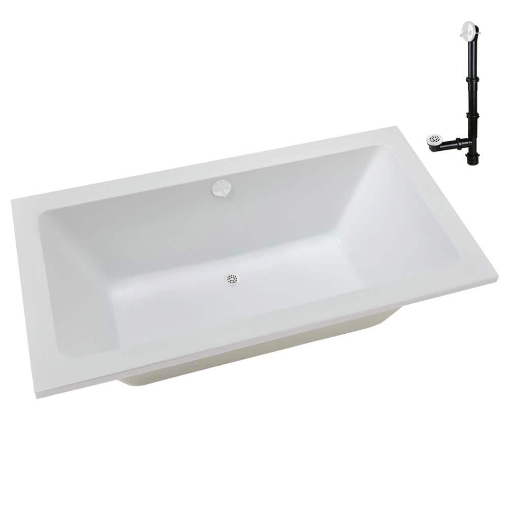 60" x 32" Glossy White Acrylic Drop-In Soaking Bathtub