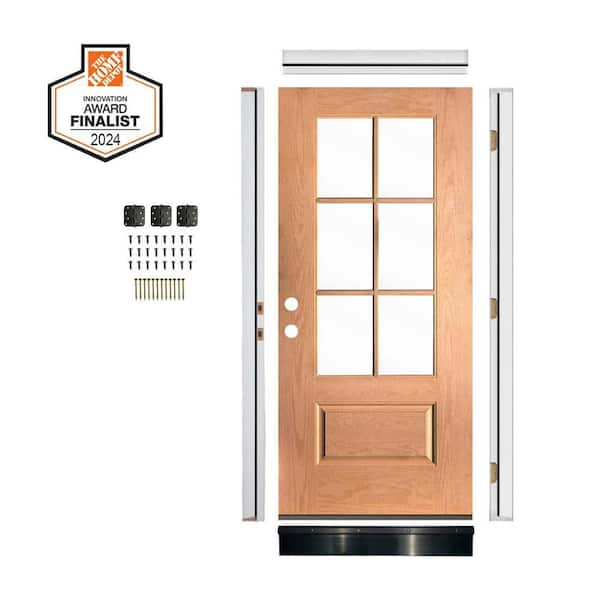 DIY RTA Kit 36 in. x 80 in. 6-Lite Right-Hand/Inswing Clear Glass Teak Stain Fiberglass Ready to Assemble Front Door