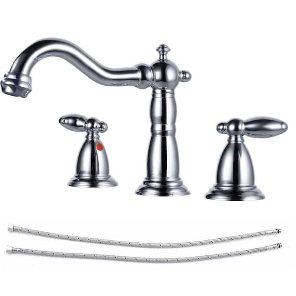 Double handles 8 in. Widespread Bathroom Faucet 3-Hole Bathroom Sink Faucet in Polished Chrome
