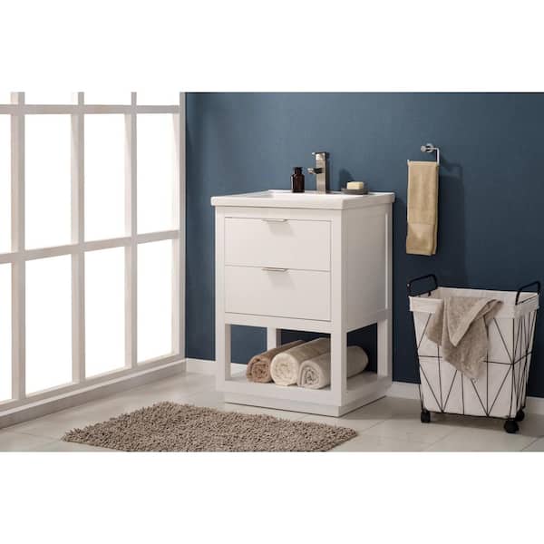 Klein 24 in. W x 18 in. D Bath Vanity in White with Porcelain Vanity Top in White with White Basin