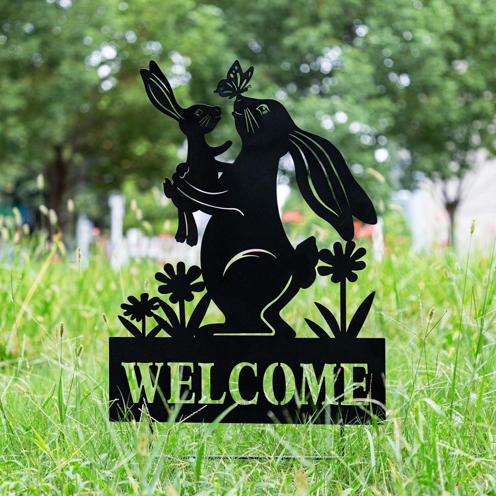 Glitzhome 30 in. H Multi-functional 2-in-1 Metal Rabbit Silhouette