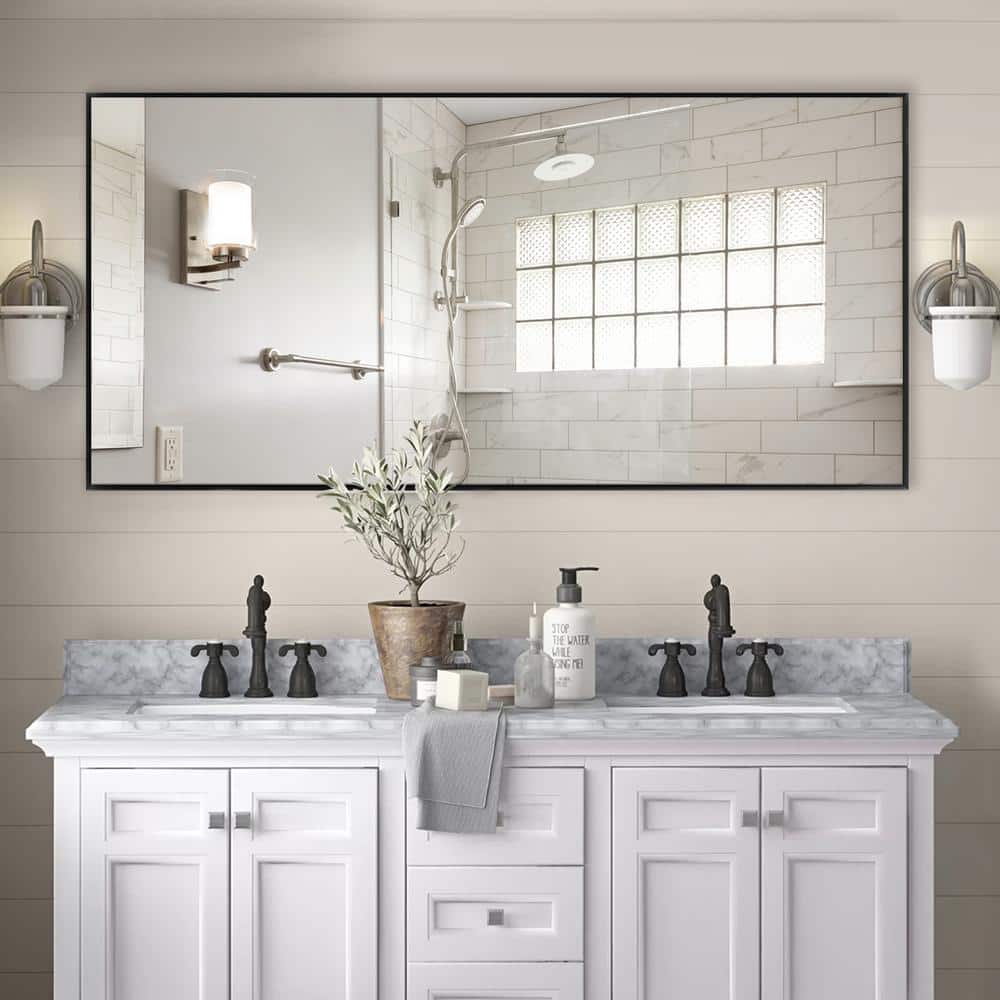 Dovelina 71 in. H x 34 in. W Rectangular Metal Black Wall Mirror