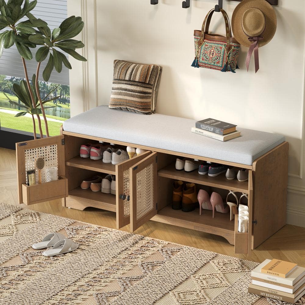 19.7 in. H x 47.4 in. W Brown Wood Shoe Storage Bench with Cushion price history on PriceWatchPro