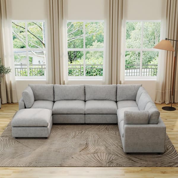 Magic Home Minimalist 134 in. Square Arm Chenille L-Shaped Modular