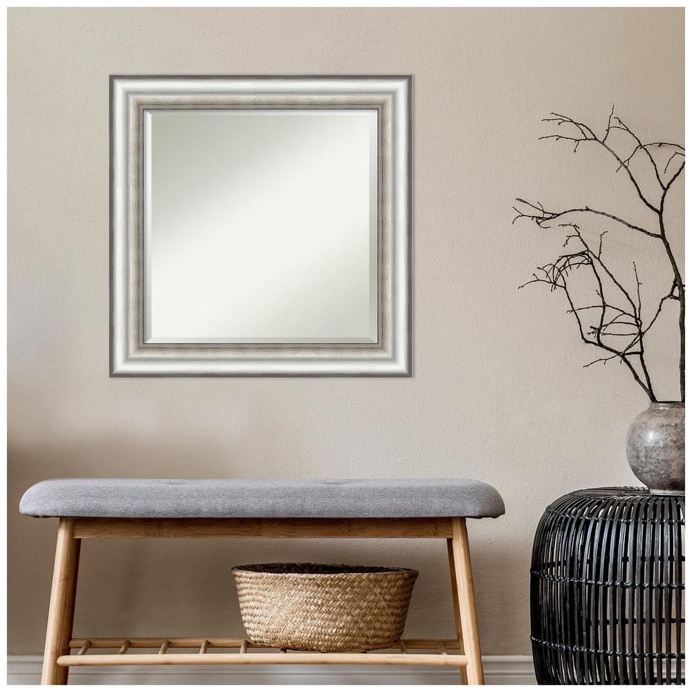 Salon Silver 25" Square Wall Mirror with Brushed Polystyrene Frame