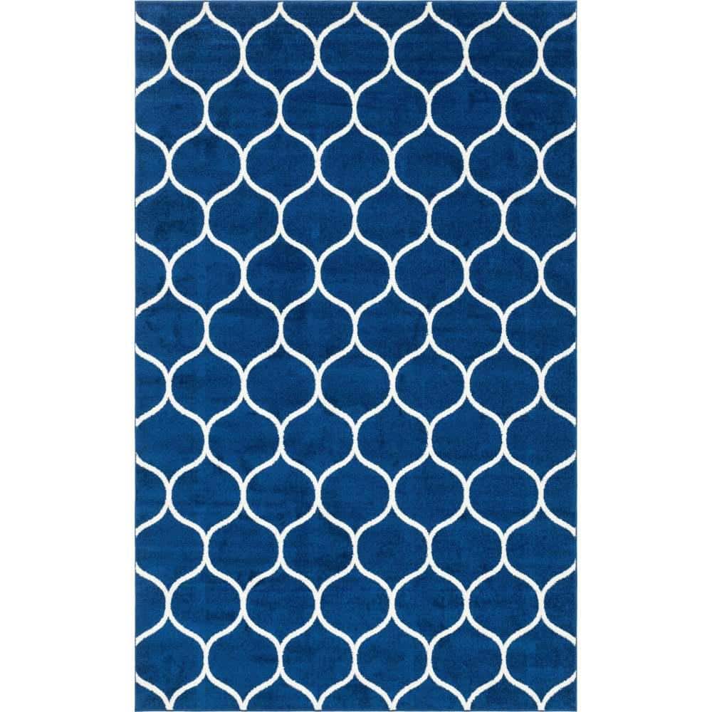 Unique Loom Trellis Frieze Rounded Navy Blue 3 ft. 3 in. x 5 ft. 3 in