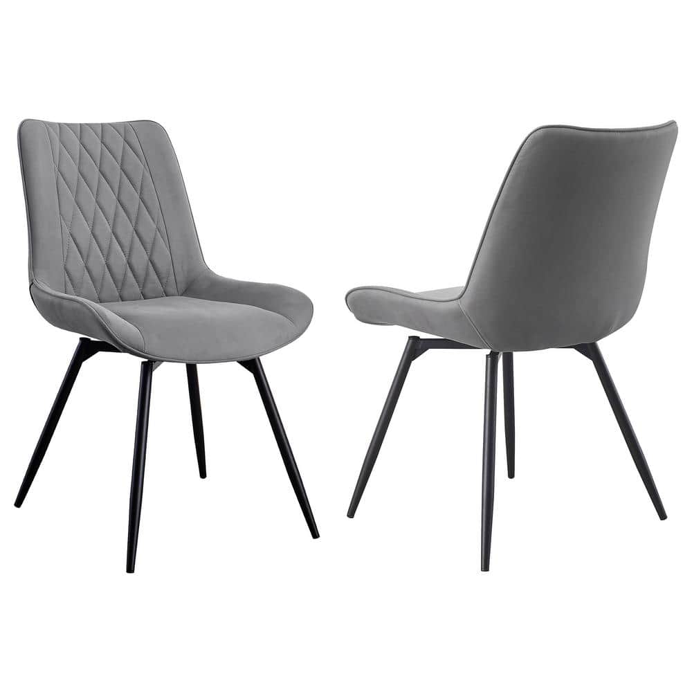 Gray Faux Leather Swivel Dining Chair with Metal Legs