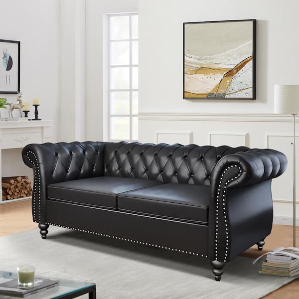 ATHMILE Black 62 in. Faux Leather 2-Seater Loveseat BKP071T40