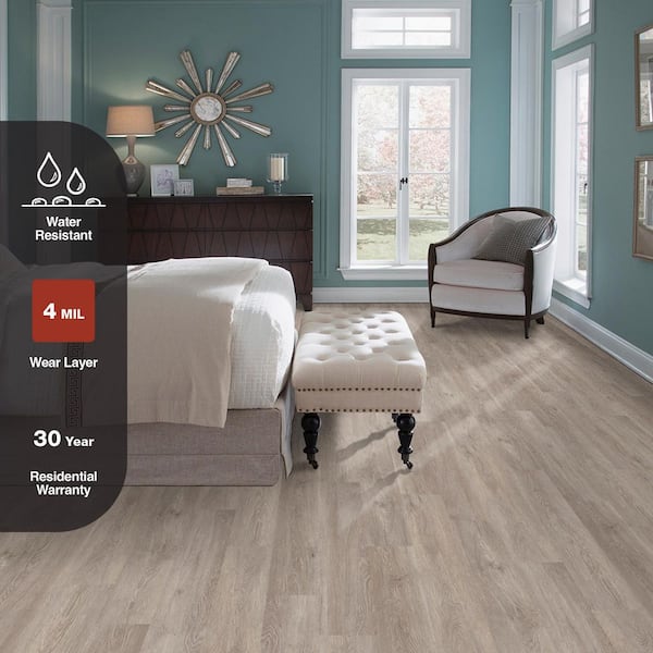 Taupe Oak 4 MIL x 6 in. W x 36 in. L Peel and Stick Water Resistant Luxury Vinyl Plank Flooring (36 sqft/case)