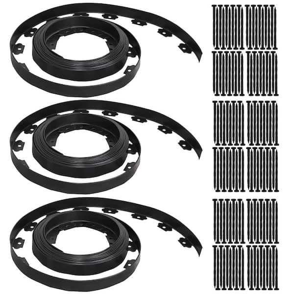 Phewnyzo 1200 in. 100 ft. x 1.5 in. Black Plastic Garden Edging Coil, Landscape Edging Kit with 120-Pieces Spikes for Lawn