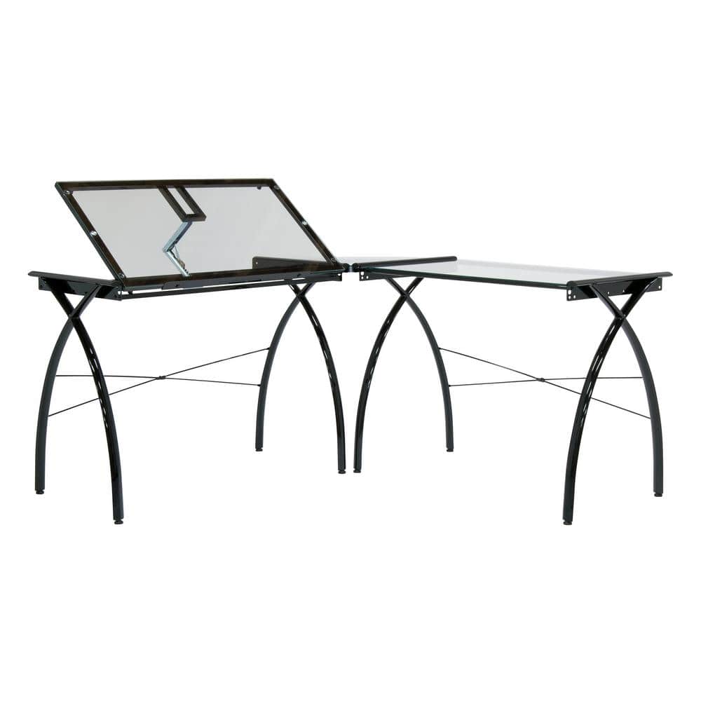 Studio Designs LS Craft Black/Clear Glass Corner Work Table Metal and