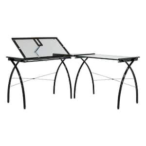 LS Craft Black/Clear Glass Corner Work Table Metal and Glass with Angle Adjustable Top