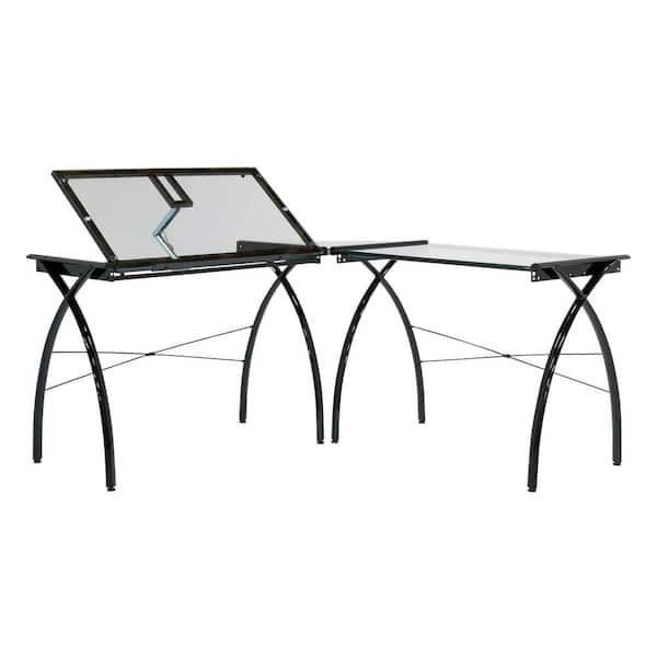 Studio Designs LS Craft Black/Clear Glass Corner Work Table Metal and Glass with Angle Adjustable Top
