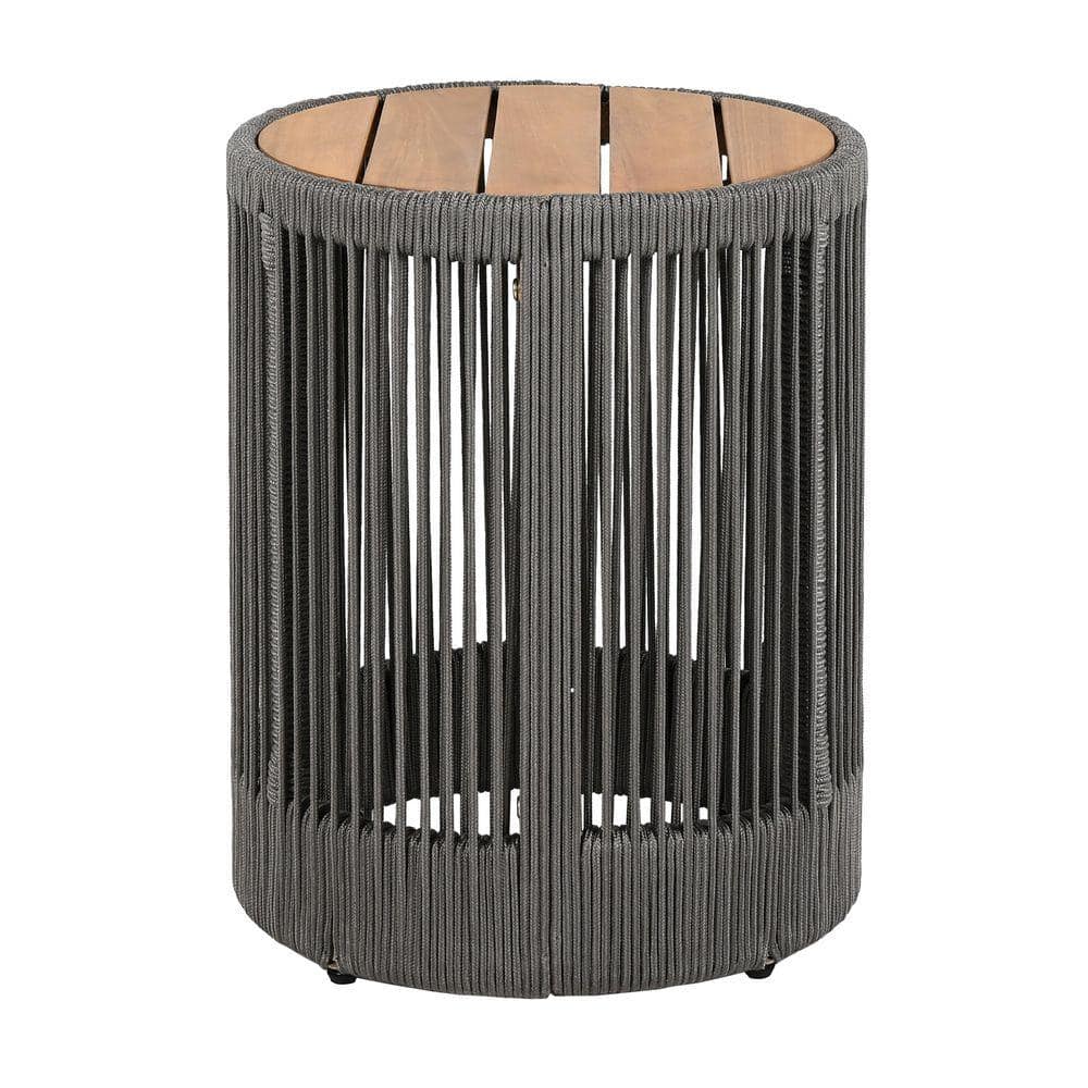 Outdoor Rattan Rope and Acacia Wood Side Table in Rope Grey, Natural ...