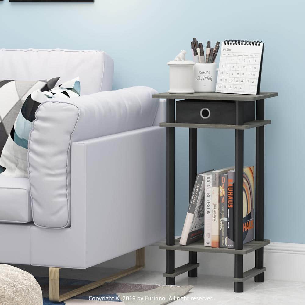 Contemporary Oak Grey Square End Table with Storage Drawer
