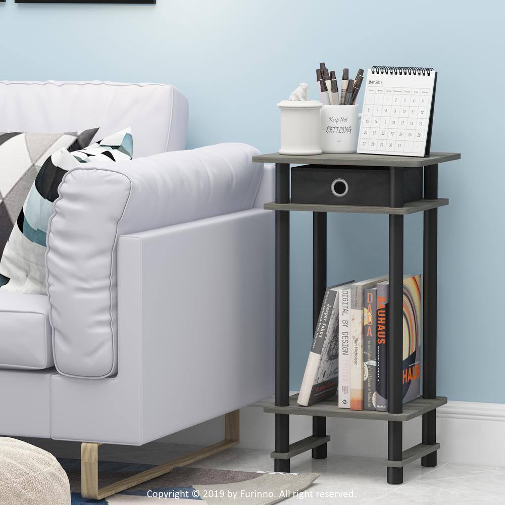 French Oak Grey Rectangular Tall End Table with Storage Bin