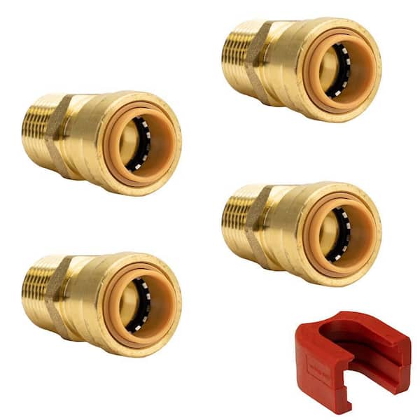 QUICKFITTING 1/2 in. Brass Push-to-Connect x MNPT (Male Thread) Adapter Fitting with SlipClip Release Tool (4-Pack)