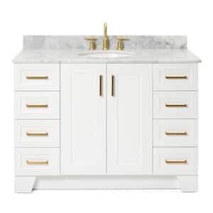 Taylor 49 in. W x 22 in. D x 35.25 in. H Freestanding Bath Vanity in White with Carrara White Marble Top