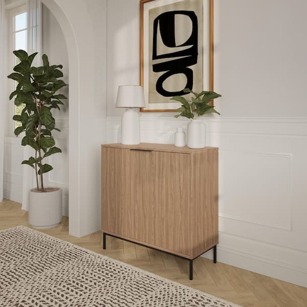 Slim Light Walnut 35 in. H 2-Door Storage Cabinet with Shelves