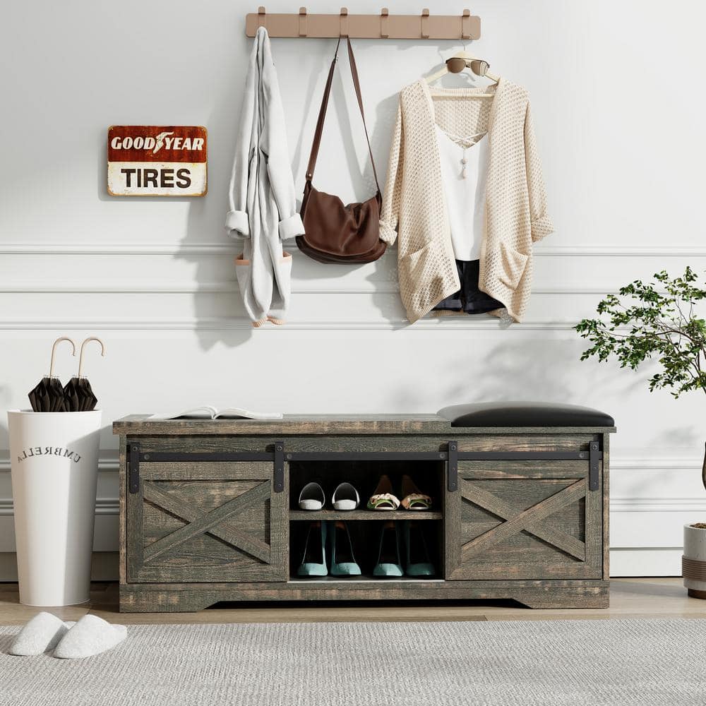 Farmhouse Shoe Storage Bench DUDDON- Rustic Shoe Rack Bench