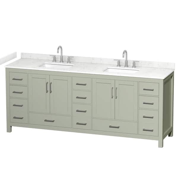 Sheffield 84 in. Double Freestanding Light Green Bath Vanity with Carrara Cultured Marble Top