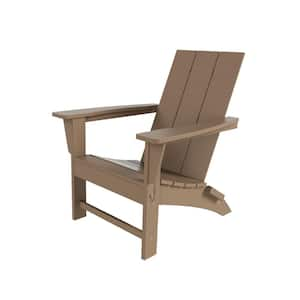 Shoreside Outdoor Patio Fade Proof Modern Folding Plastic Adirondack Chair in Weathered Wood