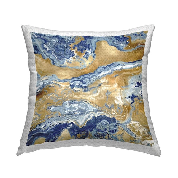 Stupell Industries Flowing Blue Glam Pattern Gold Square Outdoor Throw Pillow