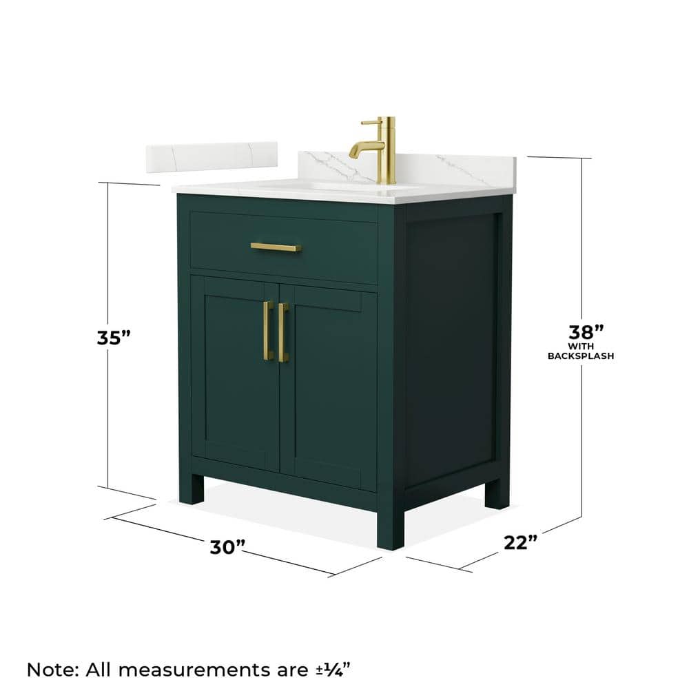 Beckett 30" Green and Gold Freestanding Bathroom Vanity with Quartz Top