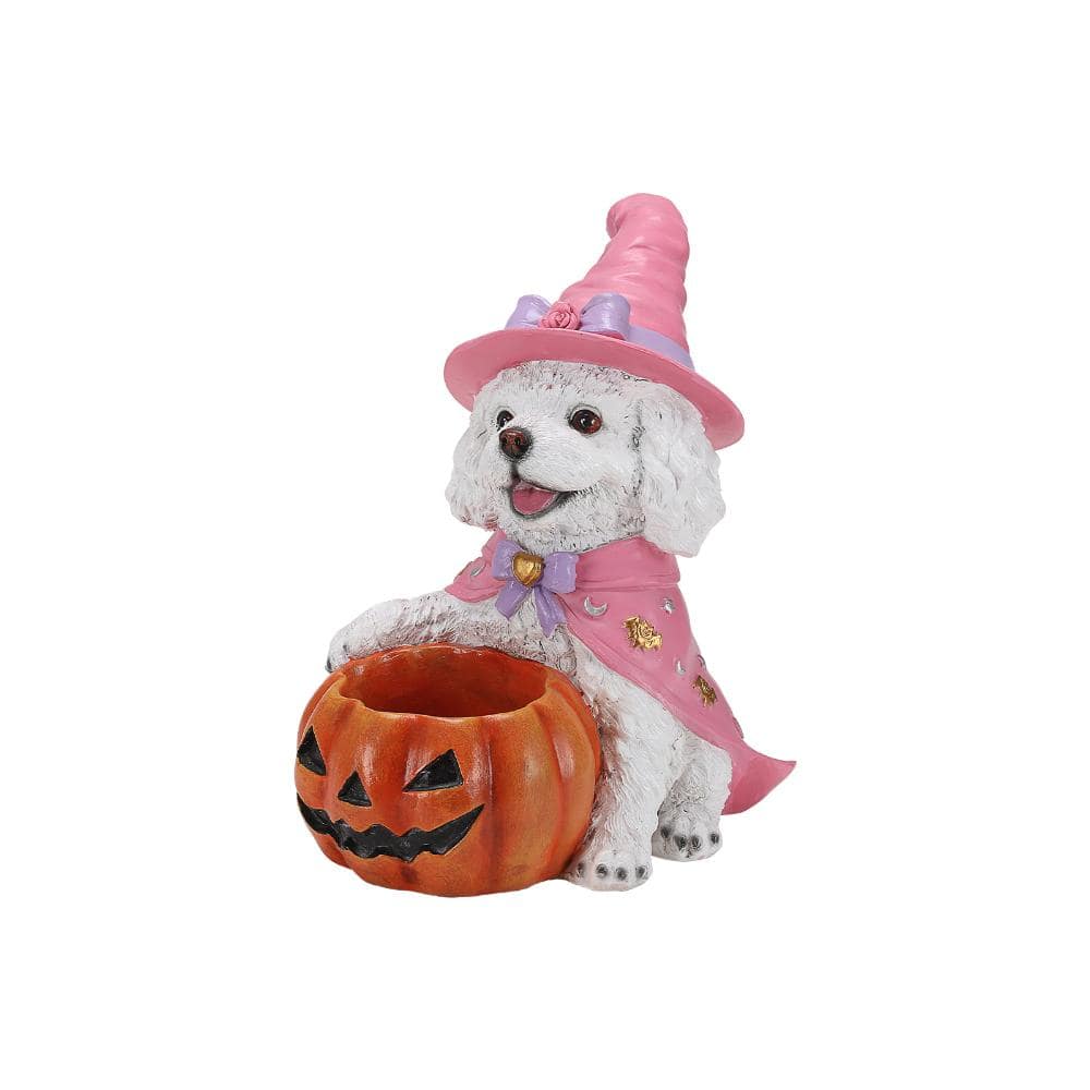 Halloween White Resin Teddy Puppy Figurine, Witch Dog Holding Pumpkin Candy Bowl Decoration price history on PriceWatchPro