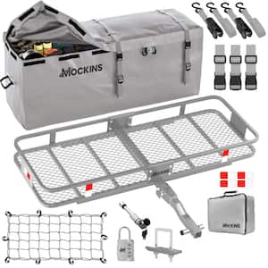 500 lb. Capacity Gray Hitch Mount Cargo Carrier Basket with 16 cu. ft. Cargo Bag, Net, Straps, Folding Shank, 2in. Raise
