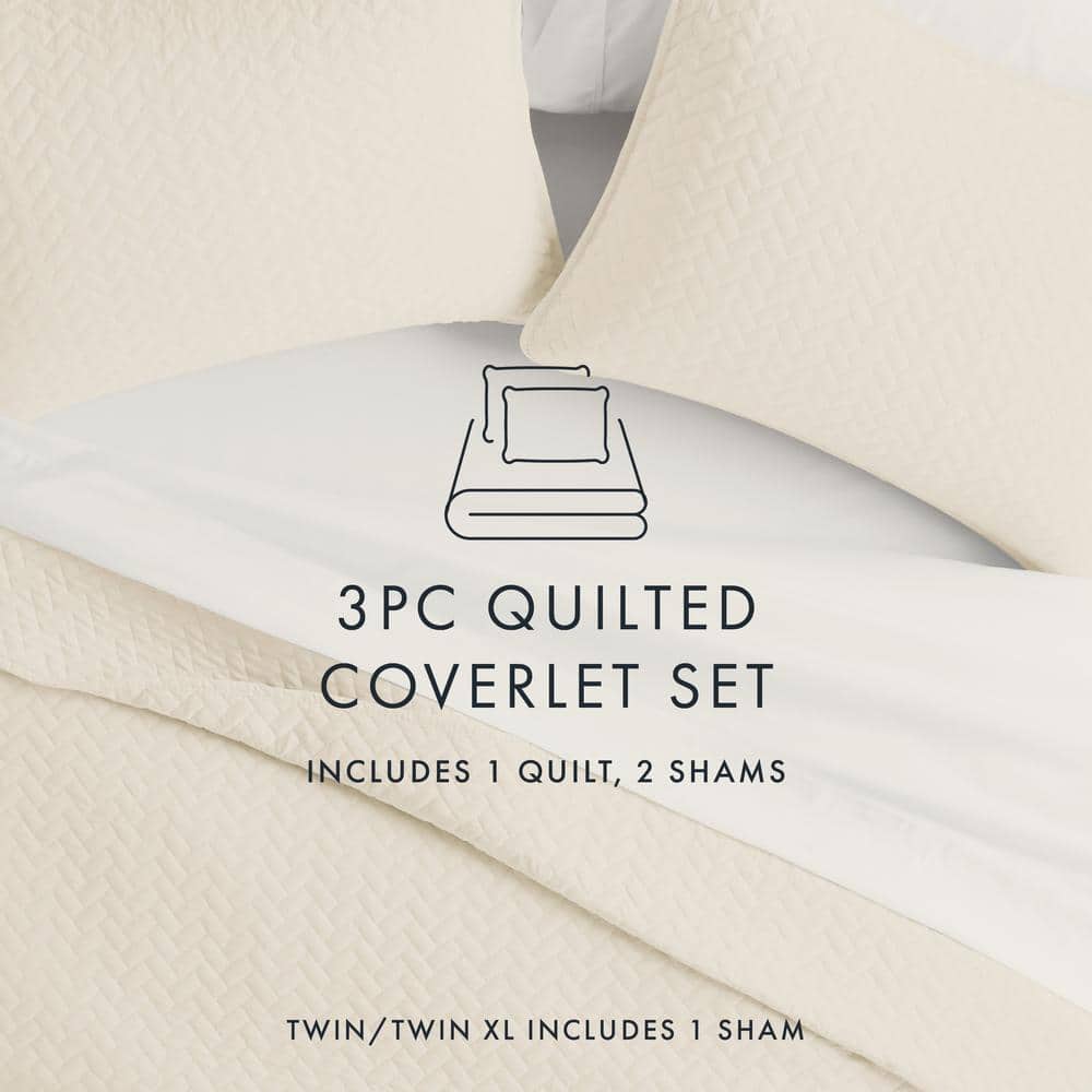 Ivory Full Microfiber Quilted Coverlet Set