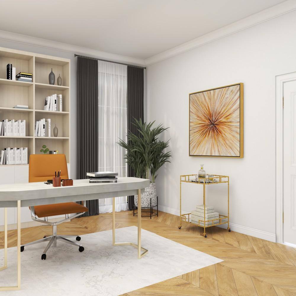 Gold Square Metal Bar Cart with Mirrored Shelves