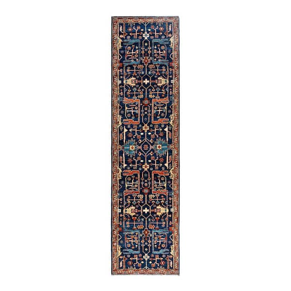 Serapi Blue 3 ft. x 10 ft. Tribal Wool Indoor Area Rug