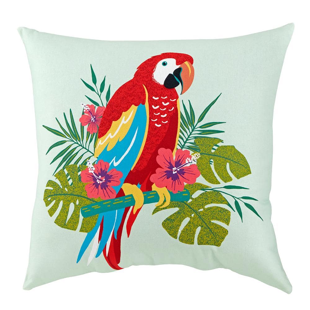 Hampton Bay 18 in. x 18 in. Parrot Perch Square Outdoor Throw Pillow