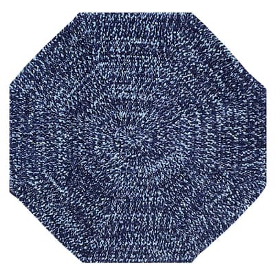 Chenille Tweed Braid Collection Stain Resistant Reversible Navy and Smoke Blue 6 ft. x 6 ft. Octagon Polyester Area Rug