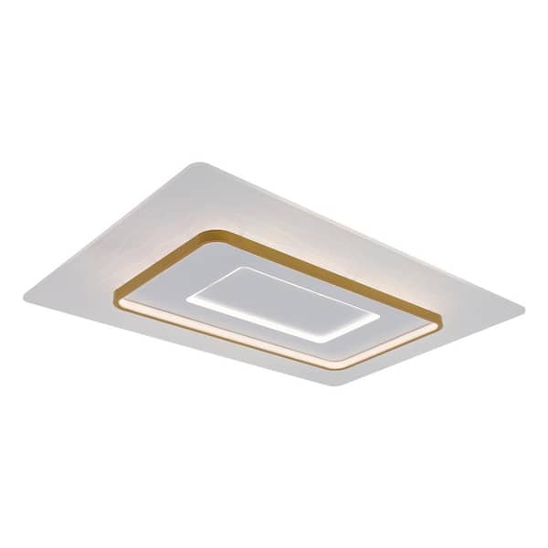 OUKANING 35.43 in. 1-Light White Modern Creative Wave Design Dimmable Selectable LED Flush Mount Ceiling Light with Remote