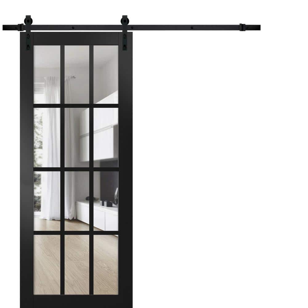 Assembly Required 36 in. x 96 in. 1-Panel Clear Glass Black Matte Solid Wood Sliding Barn Door with Hardware Kit price history on PriceWatchPro