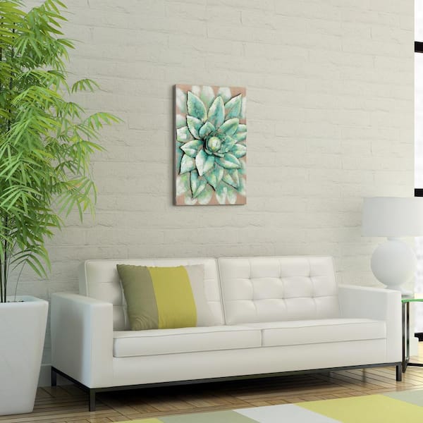 "Succulent 2" Mixed Media Iron Hand Painted Dimensional Metal Wall Art