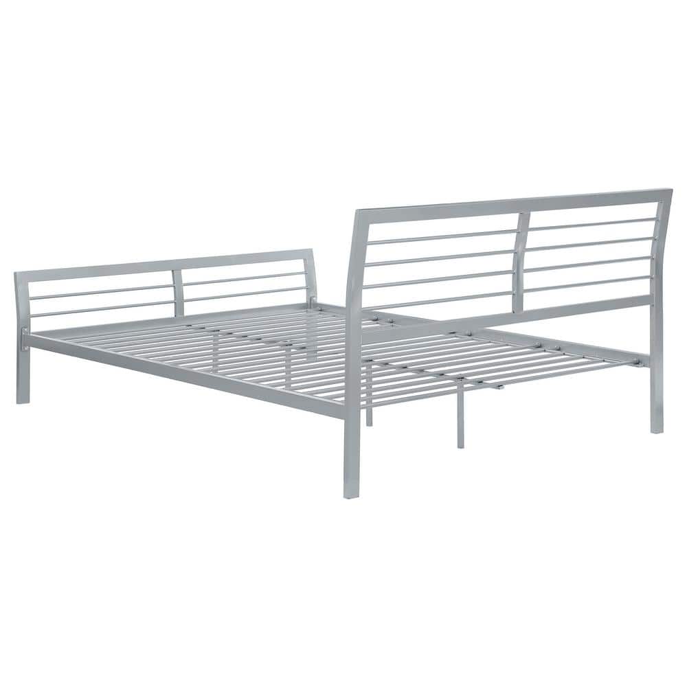 Silver Queen Platform Bed with Metal Headboard and Slats